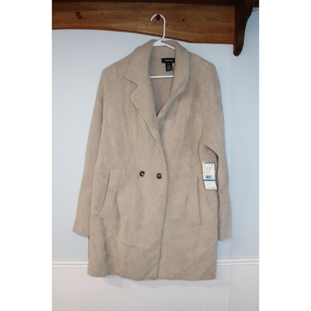 Karen Kane Rustic Charm Sweater Coat XL Beige Double-Breasted Snap Closure Pocke